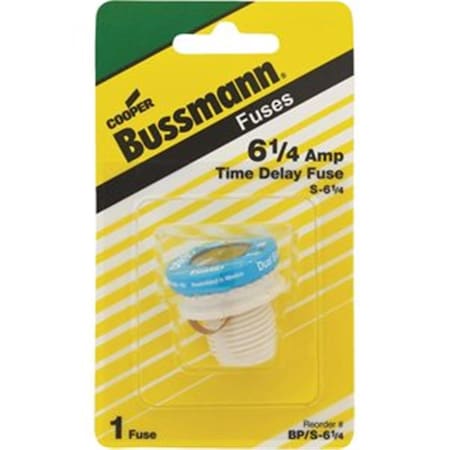 Eaton Bussmann Plug Fuse, S Series, Time-Delay, 6.25A, 125V AC, Indicating, 10kA at 125V AC 3209137